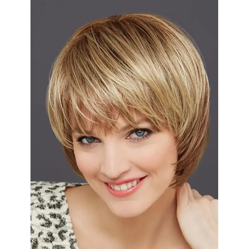 Chin Length 10" Monofilament Blonde Straight White Bob Wig