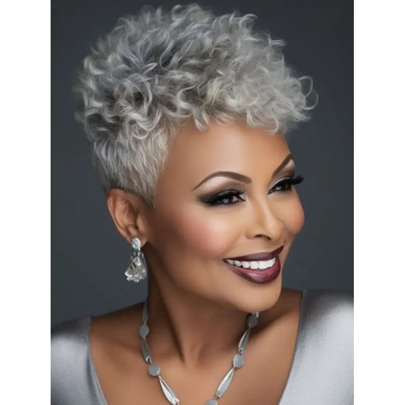 Fine Hair Wigs For African American With Bangs Synthetic Curly Wigs