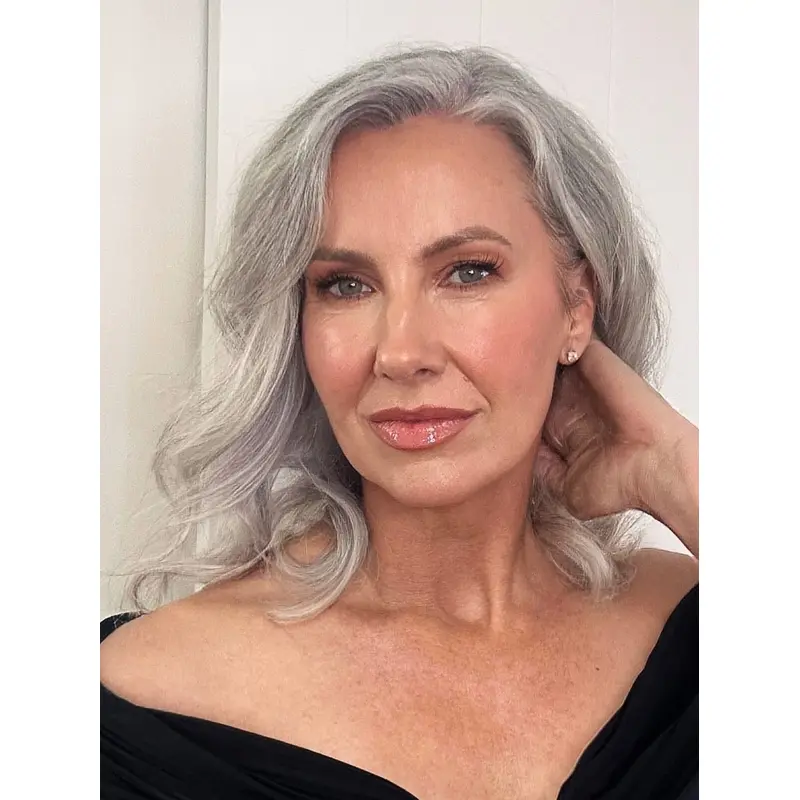 Grey Wavy Wig Monofilament 14" Remy Human Hair Layered Wigs