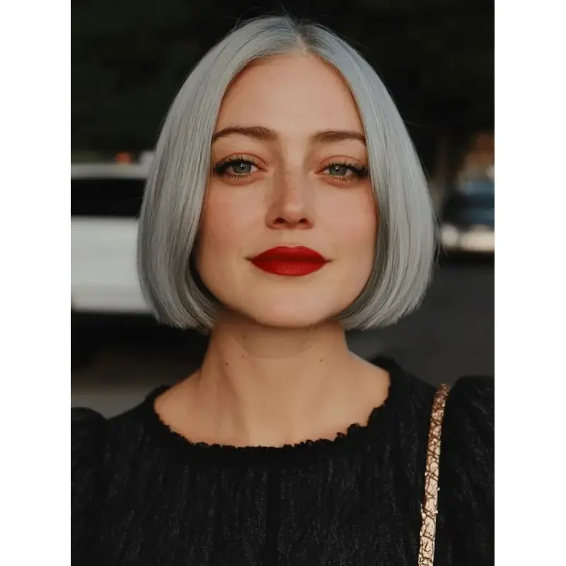 Grey Wig Lace Front 10" Straight Synthetic Wigs