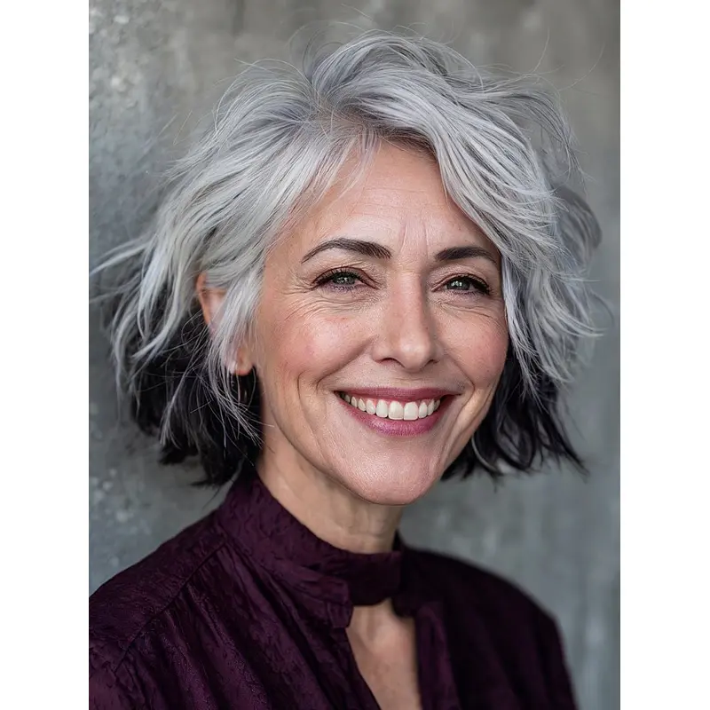 Medium Length Grey Hairstyles Wig Remy Human Hair 10" Bobs Wigs