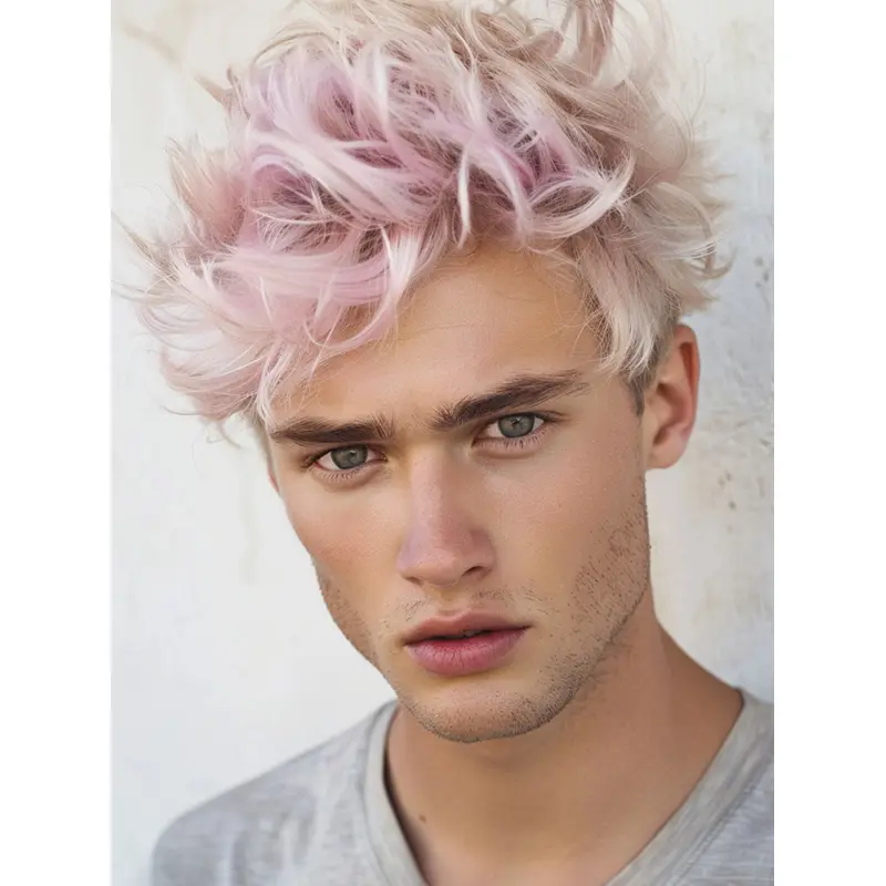 Men Lace Wig Remy Human Hair Layered Ombre/2 Tone Wavy Wigs