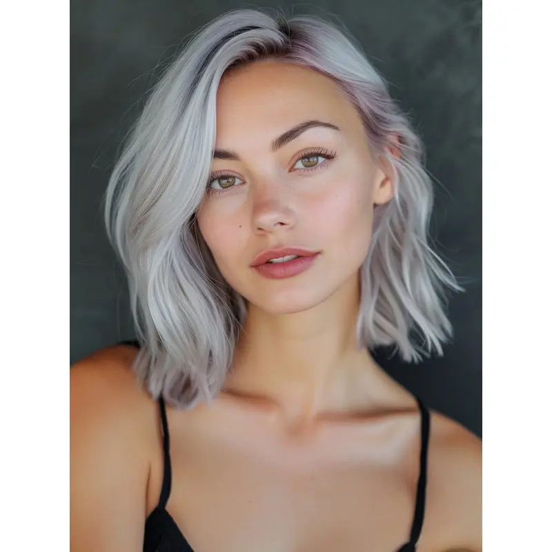 Natural Grey Hair Wigs Lace Front Chin Length Wavy Remy Human Hair Wigs