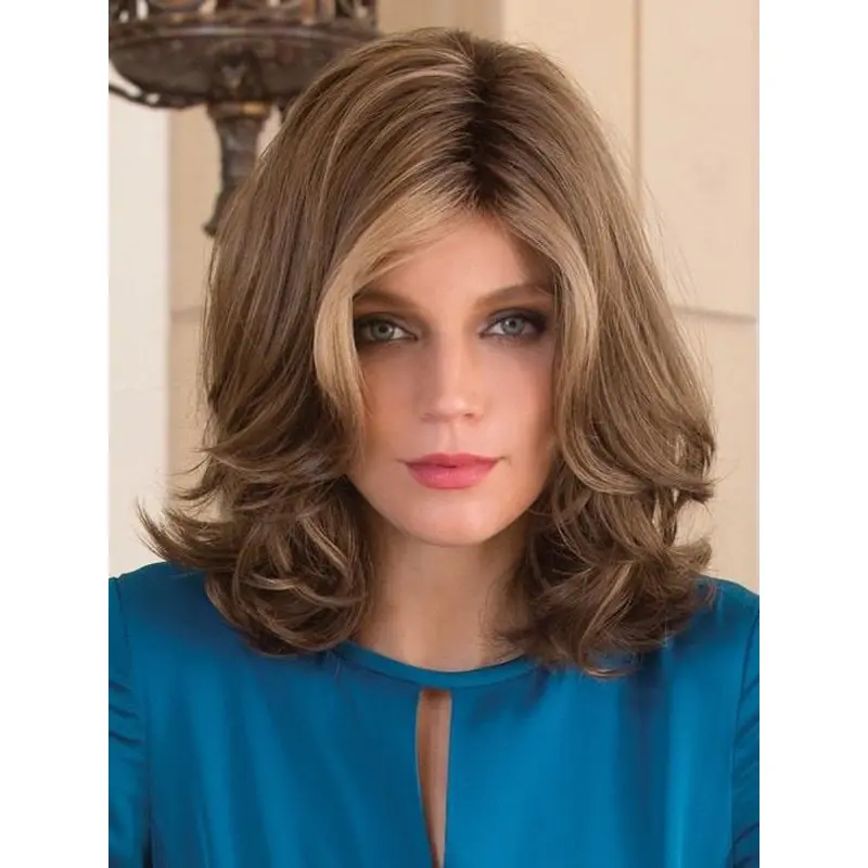 Wavy Brown Shoulder Length Capless Synthetic Wigs