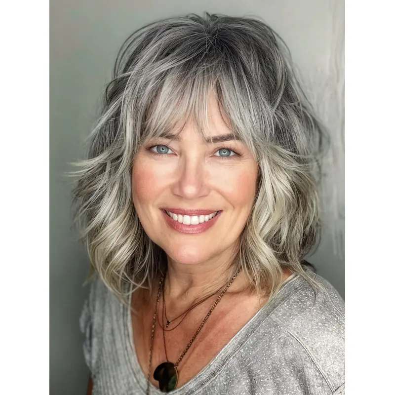 Grey Hair Lace Front Wigs Human Hair Wavy Bobs Shoulder Length Wigs
