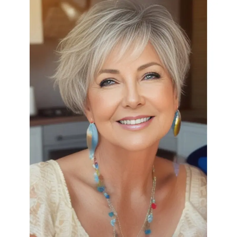 Grey Wigs Straight Remy Human Hair 6" Boycuts Short Monofilament Wigs