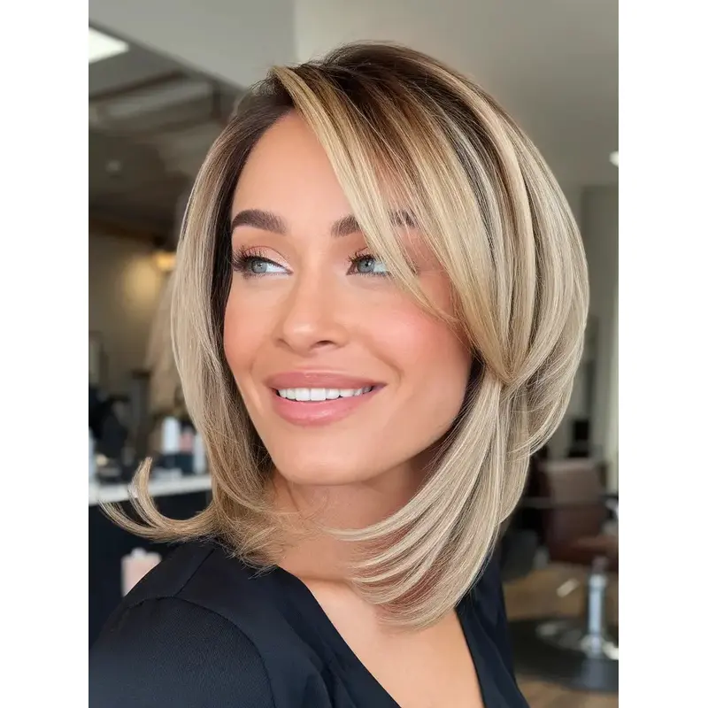 Layered Wigs Medium Length Monofilament Straight Ombre/2 Tone 14" Synthetic Wigs