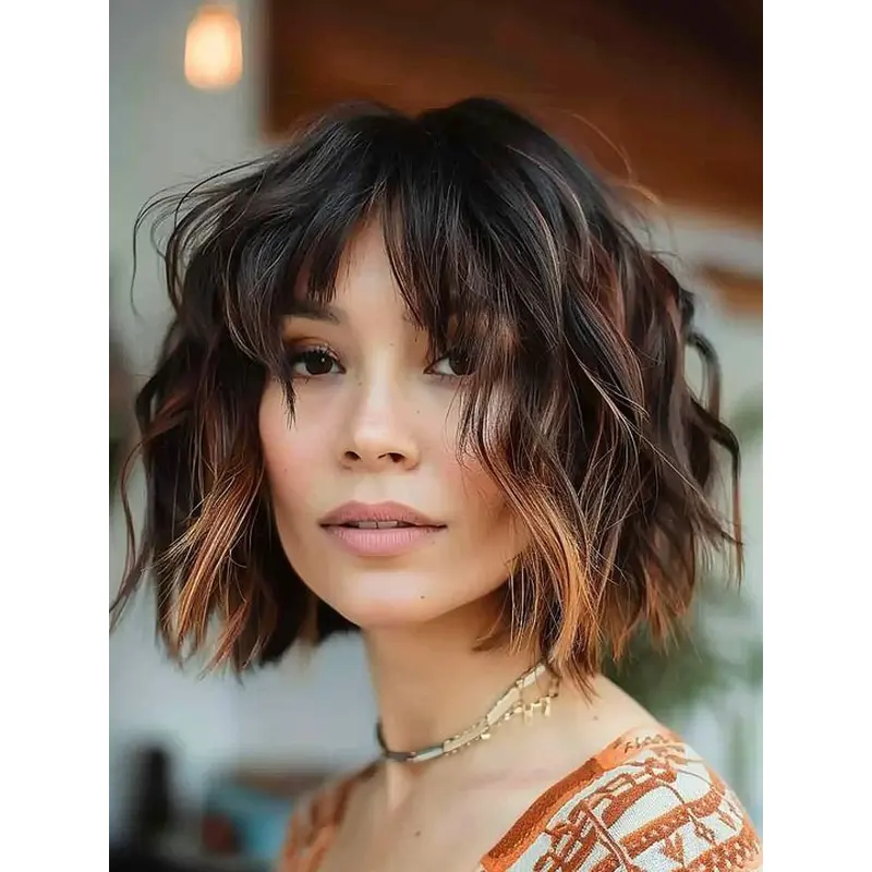 Medium Length Bob Wig Monofilament 10" Wavy Synthetic Ombre/2 Tone Wigs