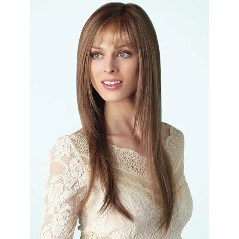 Monofilament Long Brown With Bangs Quality Synthetic Wigs