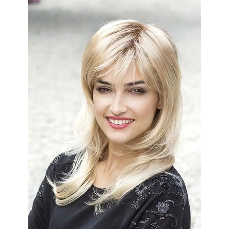 Straight 14" Blonde Capless With Bangs Long Wigs For Women