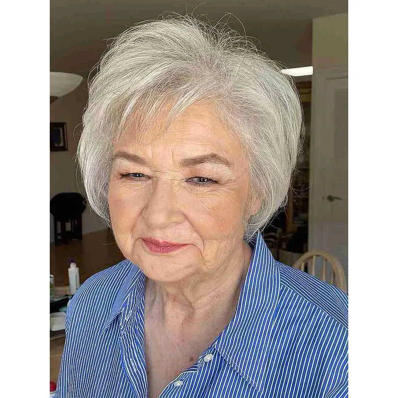 Wigs Grey Short Straight Without Bangs 6" Synthetic Wigs