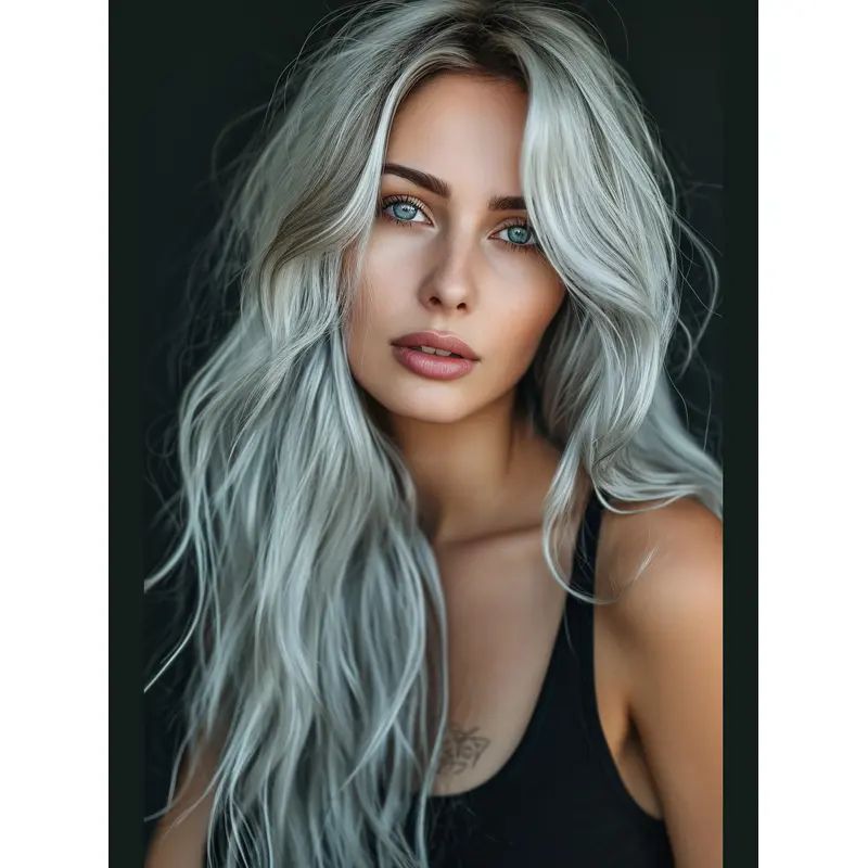 Womens Grey Hair Wigs Lace Front Long Wavy Remy Human Hair Wigs