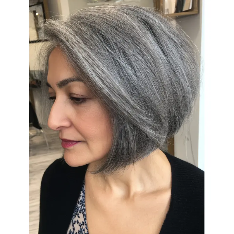 Grey Hair Shaggy Bob Wig Lace Front 10" Straight Remy Human Hair Wigs