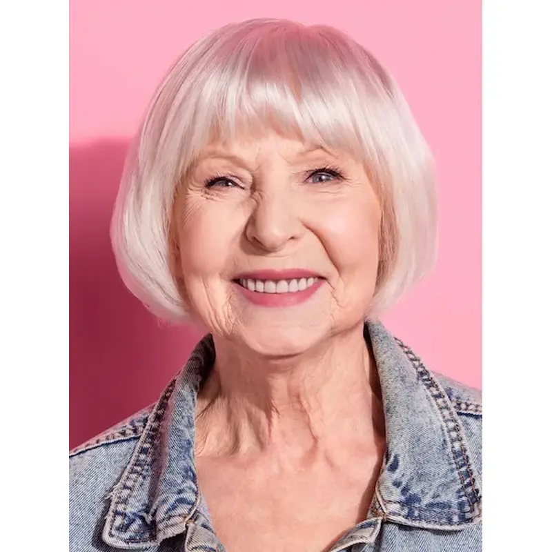 Short Grey Wigs For Women Synthetic 8" Monofilament Wigs