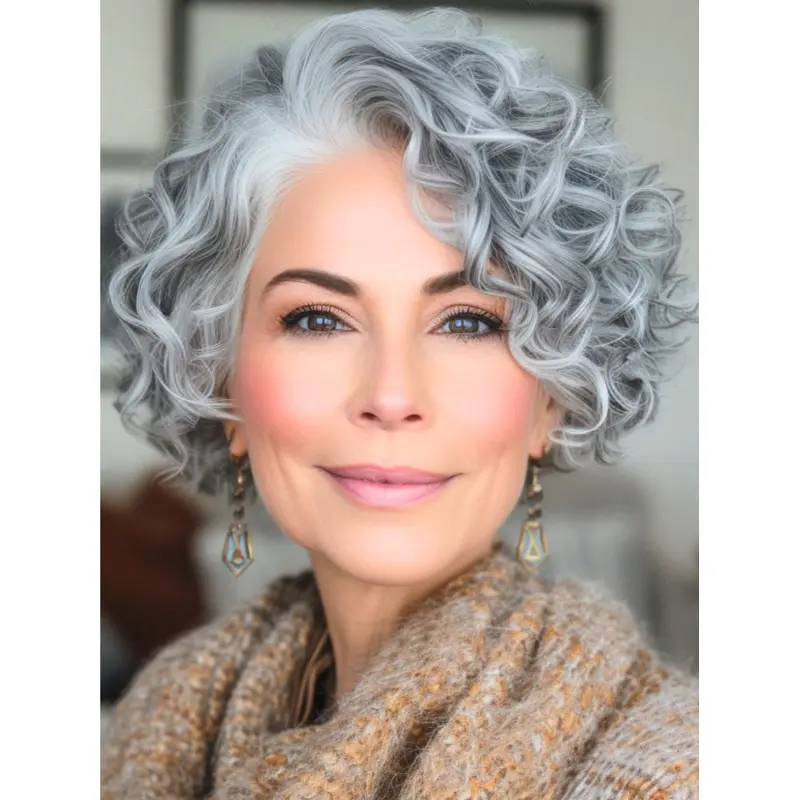 Short Hair Grey Wigs Monofilament Curly Without Bangs 8" Wigs
