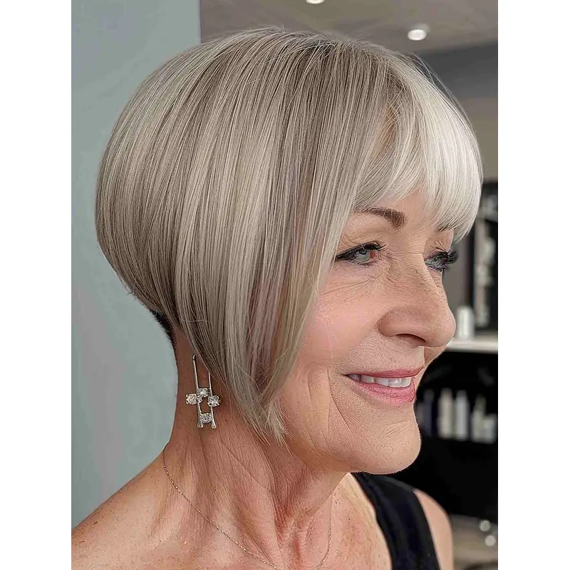 Womens Grey Wigs Lace Front Chin Length Bobs 10" Straight Synthetic Wigs
