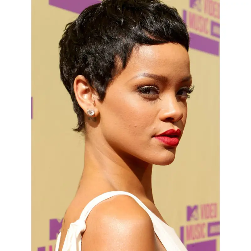 Discount Black Straight Cropped Rihanna Wigs