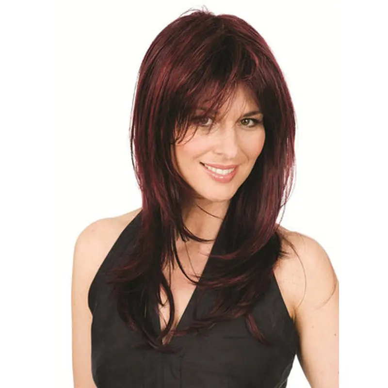 Durable Auburn Straight Synthetic Long Wigs