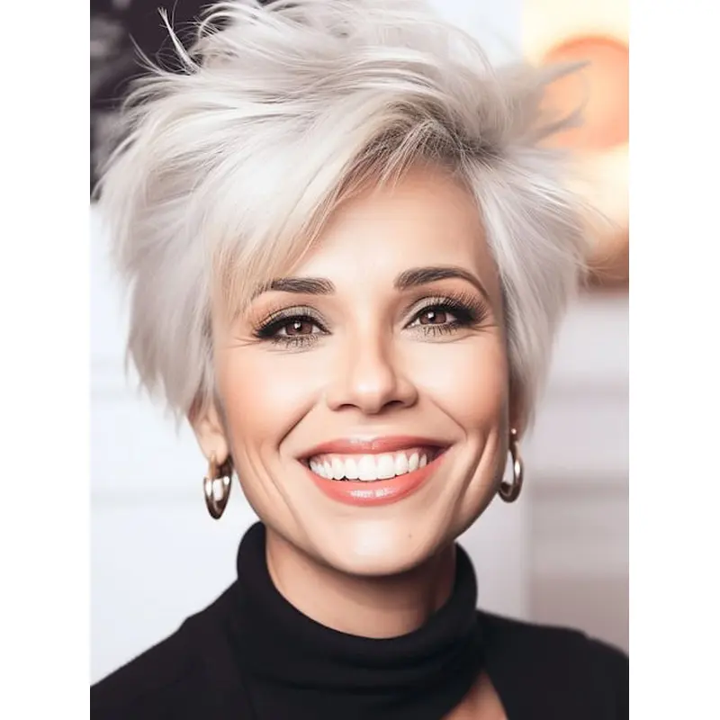 Short Wigs For Older White Ladies 6" Monofilament Layered Wigs