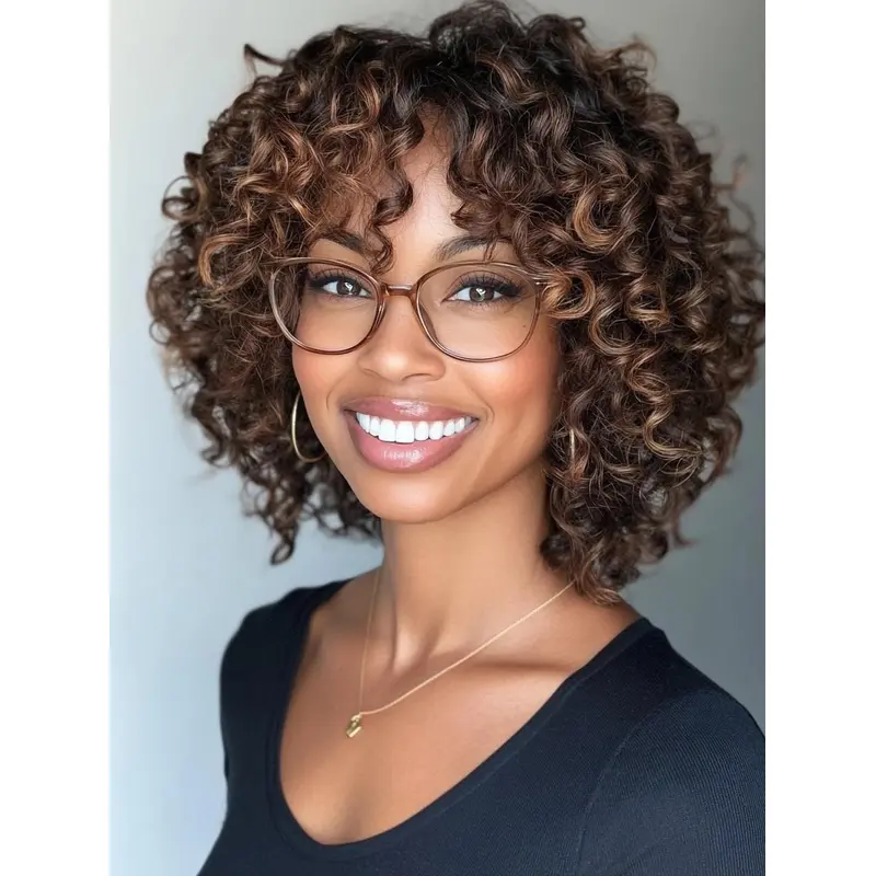 Curly Wigs With Bangs For African American 12" Monofilament Wigs