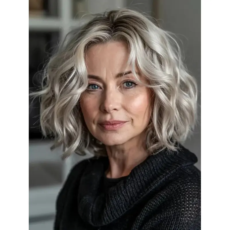 Grey Bob Hairstyle Wigs Monofilament 10" Curly Remy Human Hair Wigs
