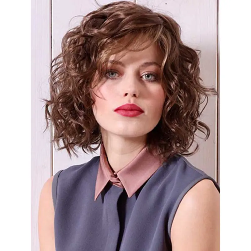 Monofilament Blonde Chin Length Curly 10" Layered Synthetic Wigs