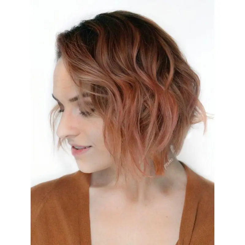 Real Human Hair Bob Wig Ombre/2 Tone Monofilament 10" Wavy Chin Length Wigs