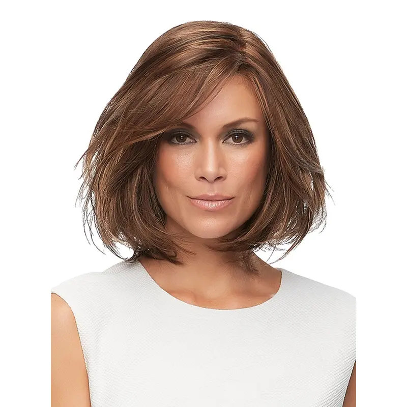 Straight Brown Layered Human Hair Hand Tied Wigs