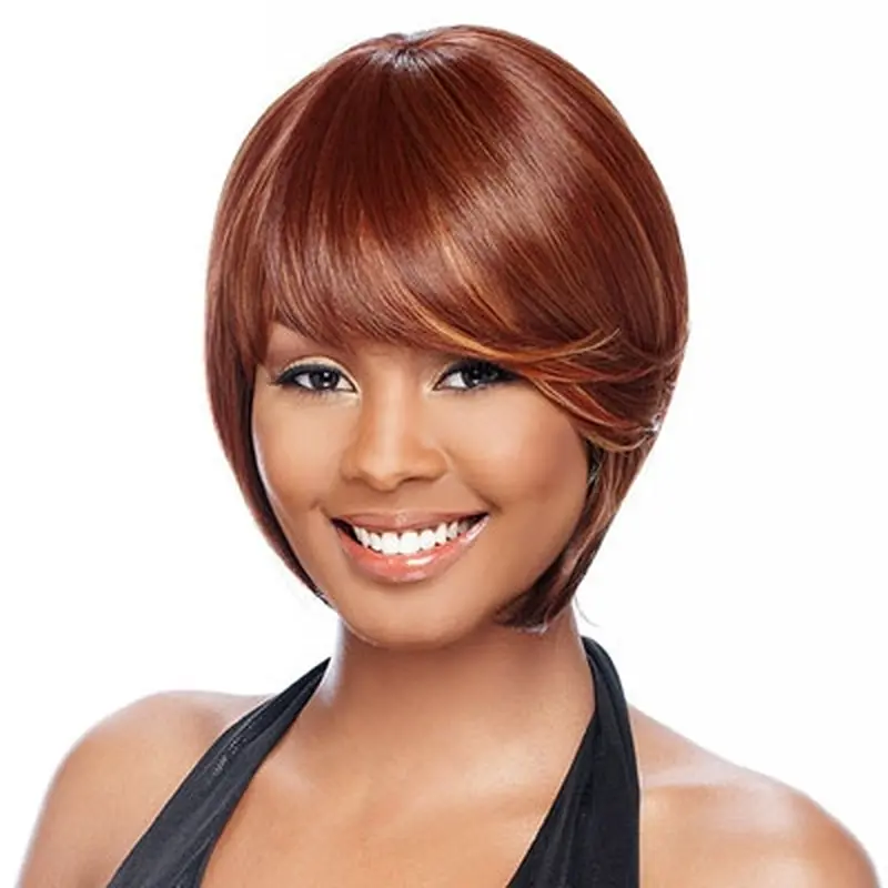 Gentle Auburn Straight Short African American Wigs