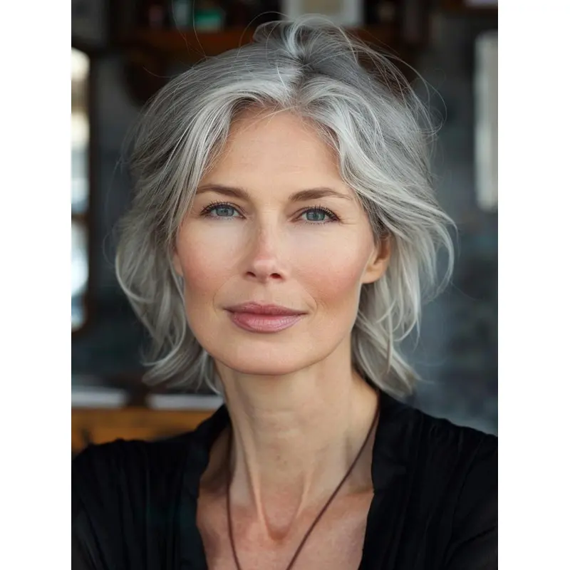 Grey Pixie Cut Wigs Lace Front Bobs 8" Wavy Wigs