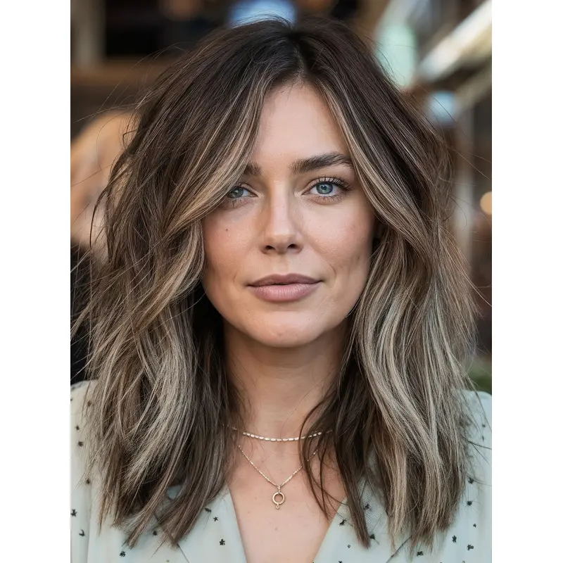 Medium Length Human Hair Lace Front Wigs Layered Wavy Ombre/2 tone Wigs