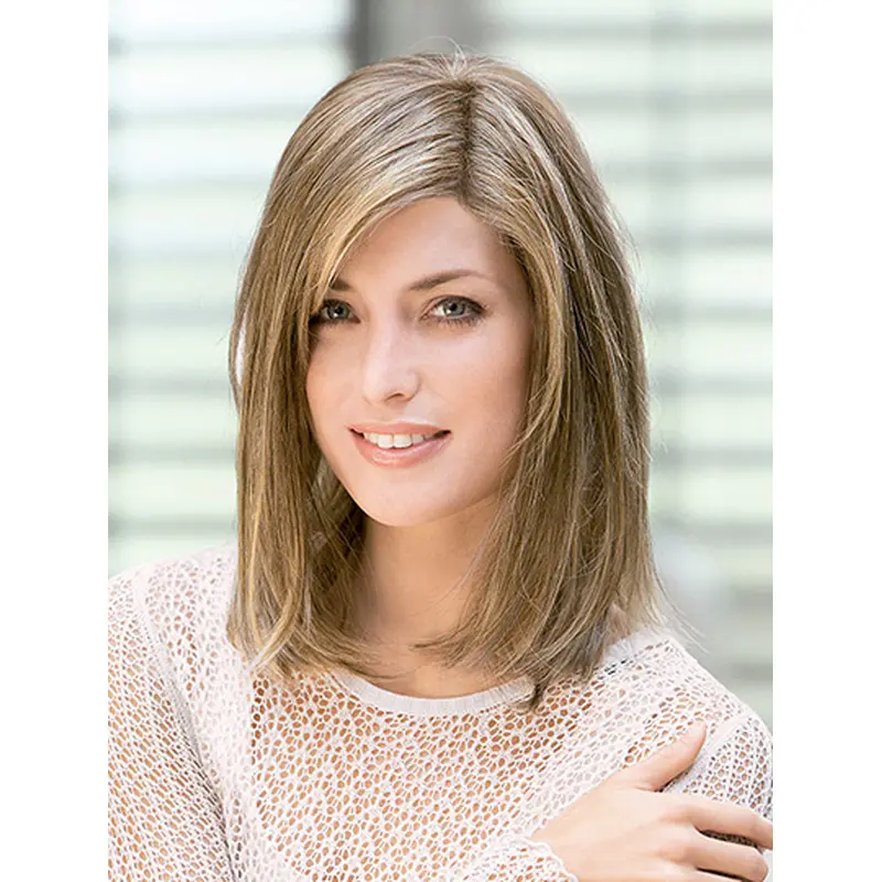 Straight Shoulder Length Blonde Monofilament 14" Without Bangs Perfect Lace Wigs