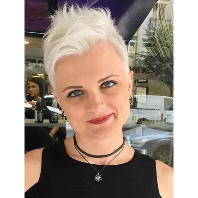 White Wig Lace Front Straight Boycuts Synthetic Durable Spiky Pixie Wigs