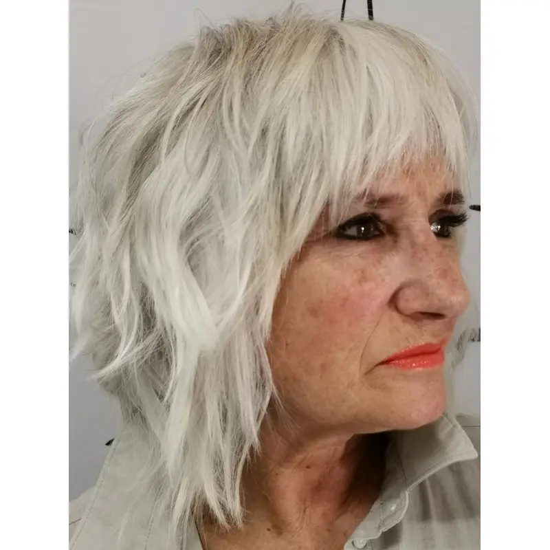 Womens Grey Hair Wigs With Bangs 12" Straight Synthetic Wigs