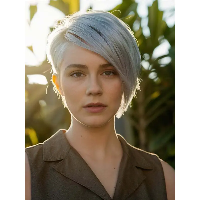 Grey Hair Short Hairstyles Straight 4" Monofilament Cropped Wigs
