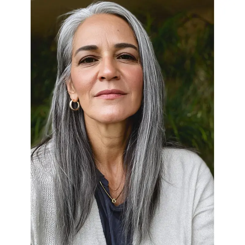 Grey Haired Wigs Monofilament Straight Long 18" Wigs