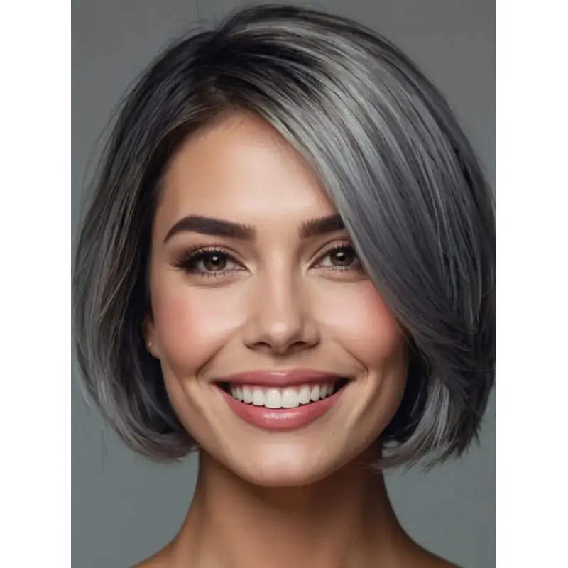Human Hair Grey Wigs Bobs Straight 10" Monofilament Chin Length Wigs