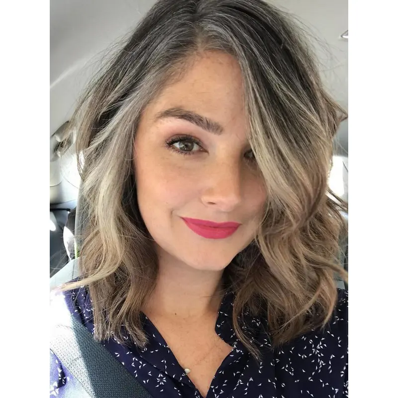 Lace Front Wigs Grey Hair Wavy Shoulder Length Layered Wigs