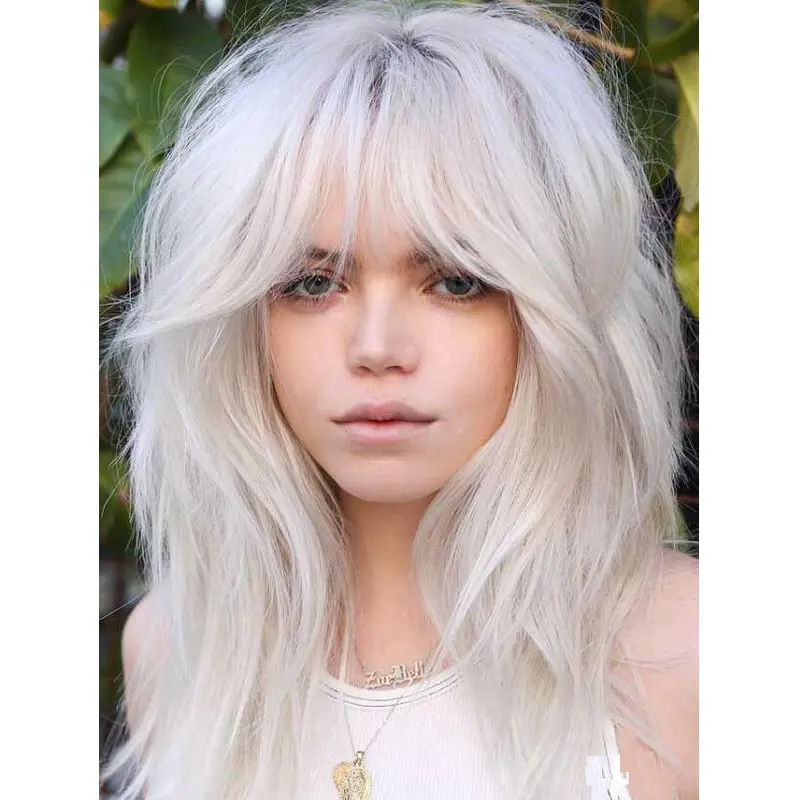 Long Wigs With Bangs Synthetic Wavy Layered Lace Wig Long Wigs