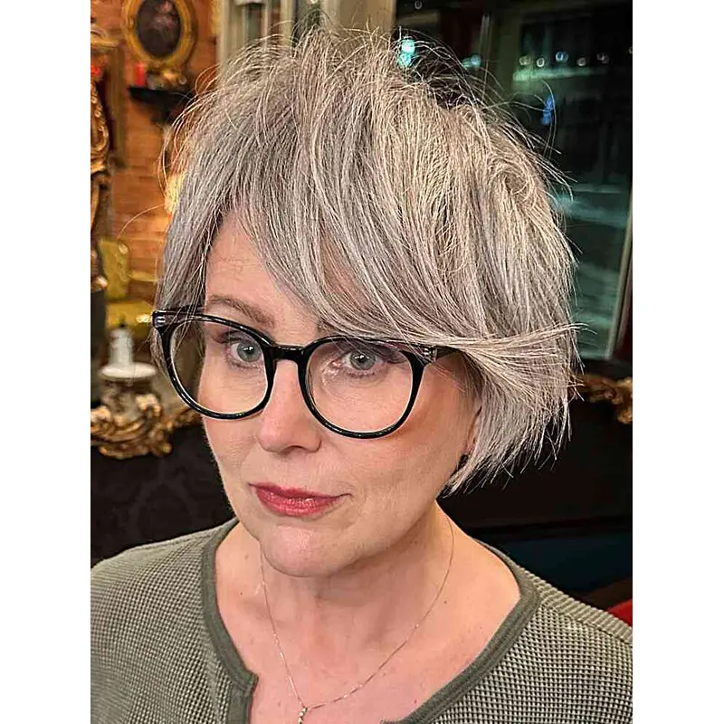 Short Grey Pixie Wigs Straight With Bangs 6" Synthetic Wigs