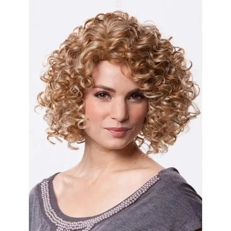 Fashion Brown Curly Chin Length Petite Wigs