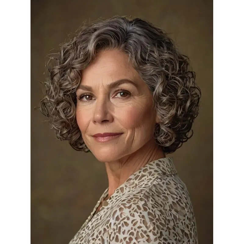Grey Curly Wig Monofilament 10" Bobs Synthetic Chin Length Wigs