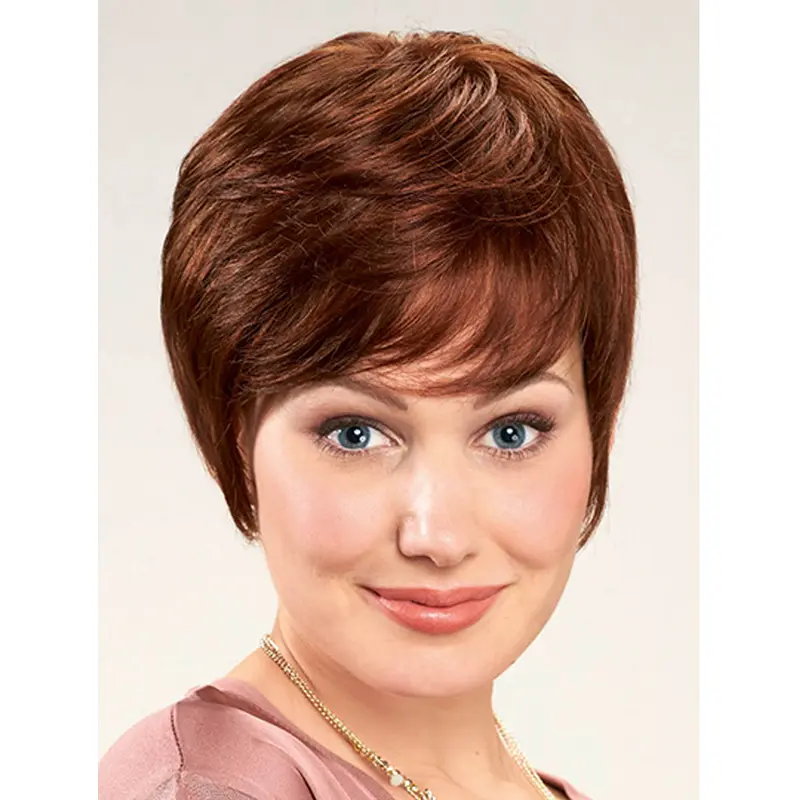 Short Auburn With Bangs Straight Synthetic Women Lace Front Wigs