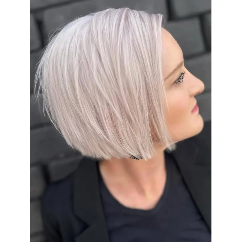 Short Human Hair Wigs White Bobs Straight Lace Front 8" Wigs