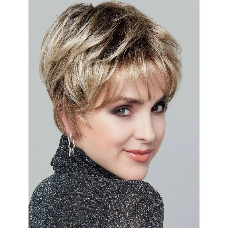 Straight Blonde With Highlights Monofilament Synthetic 6" Incredible Short Wigs