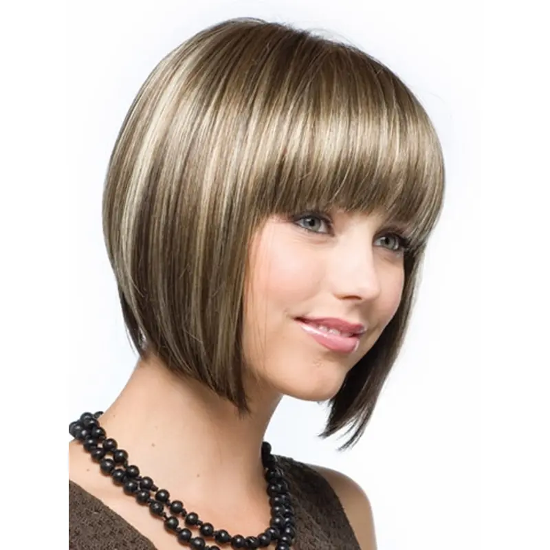 Traditiona Brown Straight Chin Length Synthetic Wigs