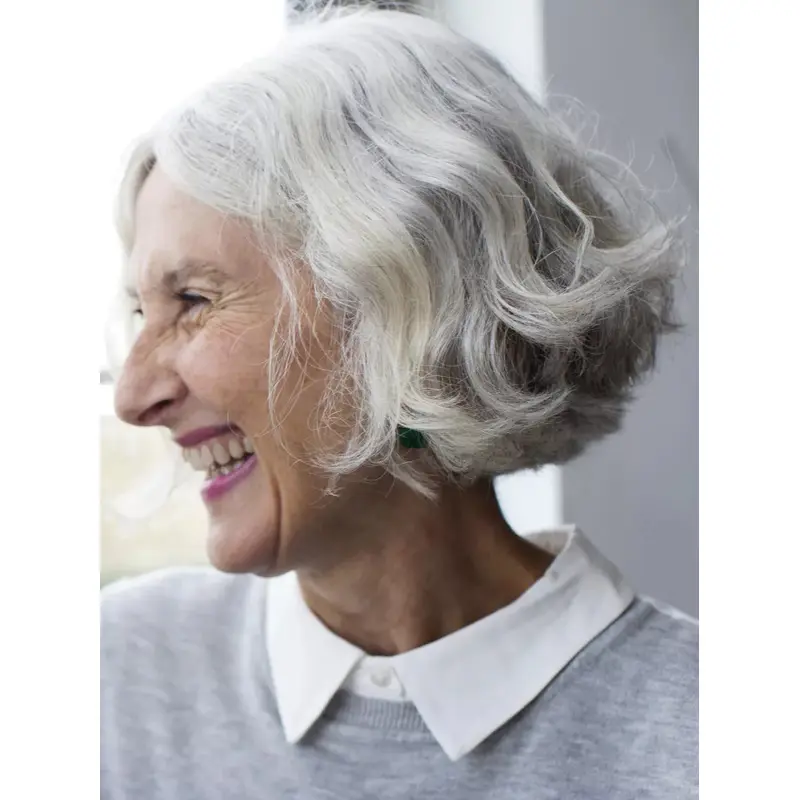 Women'S Short Wigs Grey Curly Bobs 8" Remy Human Hair Wigs
