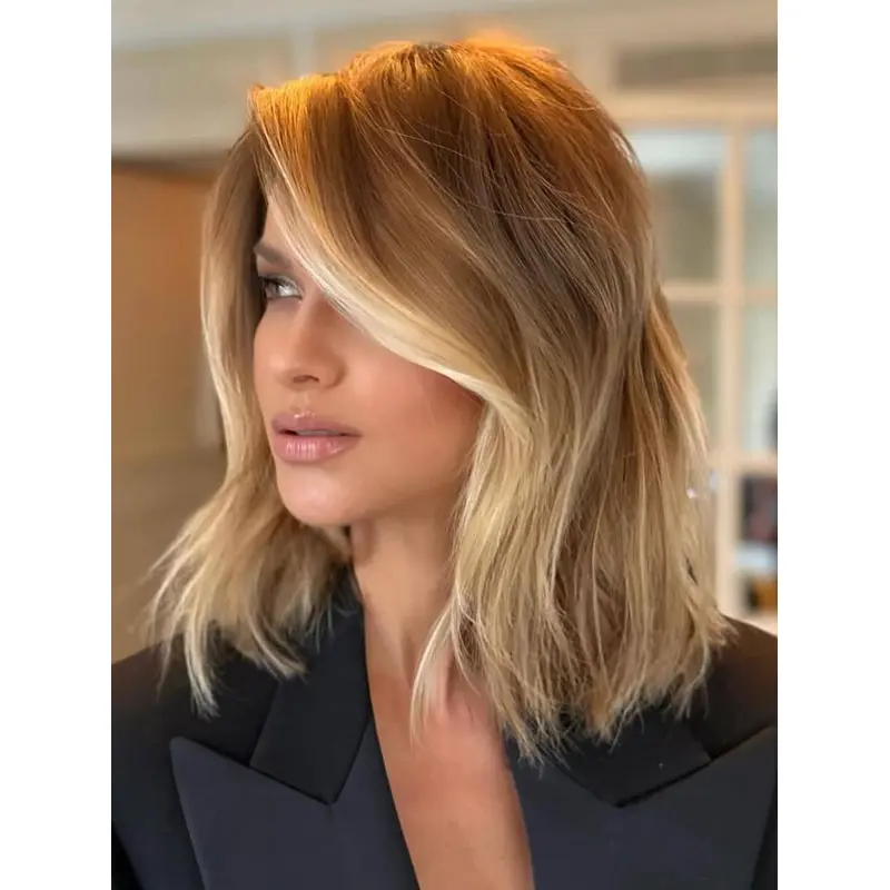 Bob Wavy Wig Human Hair Shoulder Length Ombre/2 Tone Lace Front 12" Wigs