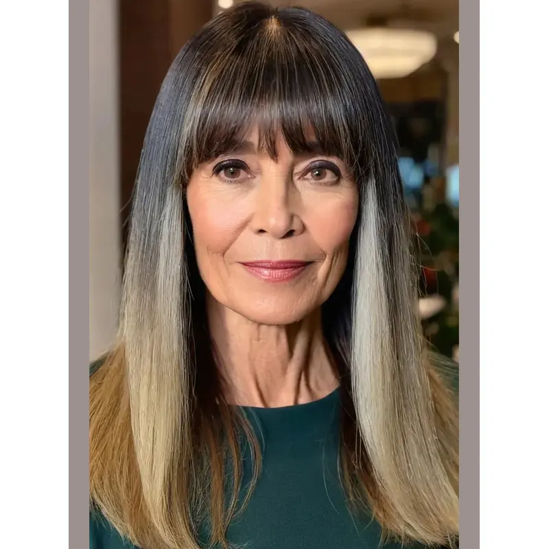 Long Hair With Bangs Wig Straight With Bangs 16" Lace Front Wigs