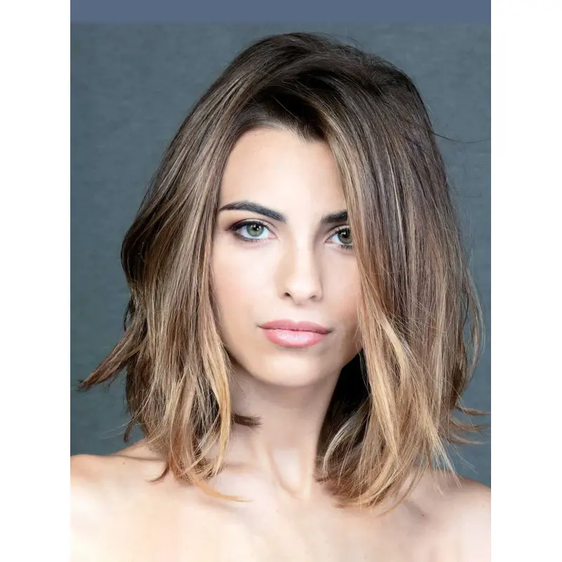 Medium Lace Front Wigs 12" Remy Human Hair Without Bangs Ombre/2 Tone Straight Wigs